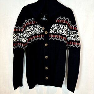 Jean's By Buffalo Men's Cowl Neck Navy Blue Fair Isle Wool Blend Cardigan Size M